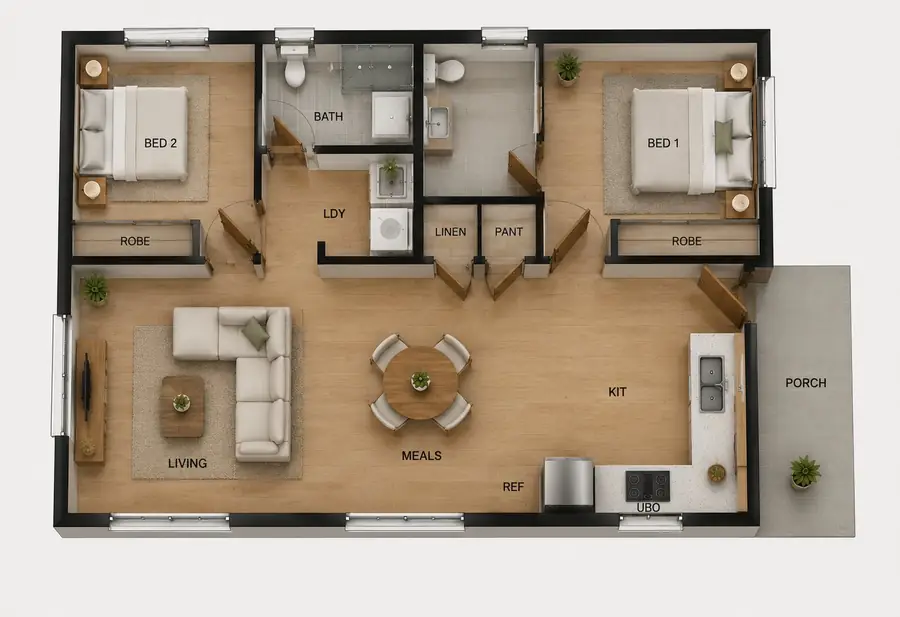 2 Bed 3D Plan